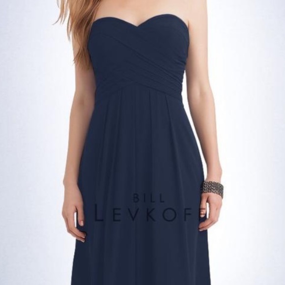 Bill Levkoff Navy Strapless Bridesmaid Dress Style #1121 - Picture 4 of 5